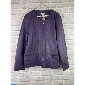 New Christopher & Banks Purple Faux Leather Zip Up Jacket Size XL